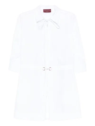 Gucci Cotton Poplin Shirt Dress With Embroidery In White