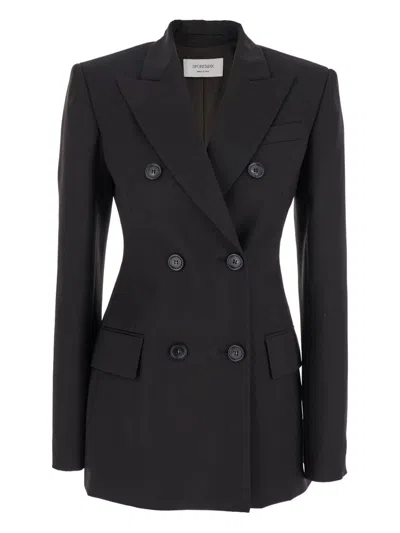 Sportmax Double-breasted Brown Wool Jacket In Black