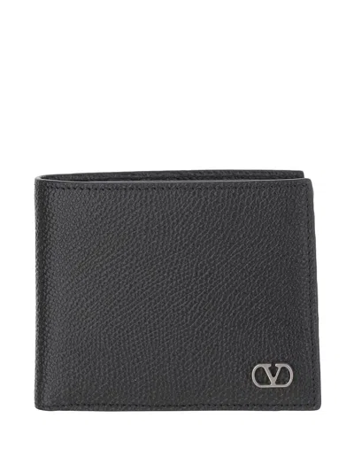 Valentino Garavani Textured Leather Wallet With Subtle Logo Detail In Black
