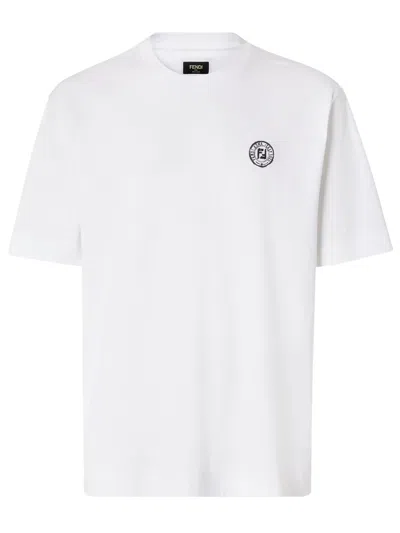 Fendi Stamp Crew Neck Patch Detail Short Sleeves In White