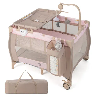Hivvago Portable Baby Playard With Changing Table Bassinet And Music Box In Neutral