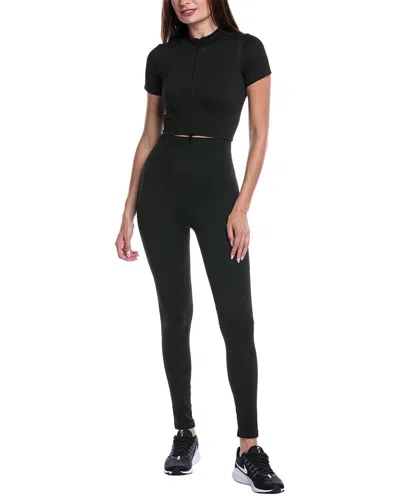 Marion 2pc Waffle Textured Top & Legging Set In Black