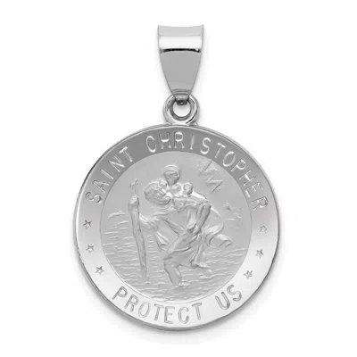 Diamond2deal 14k White Gold Polished Satin St Christopher Medal Hollow Pendant In White