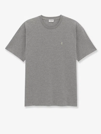 Saint Laurent Grey Crewneck T-shirt With Cassandre Embroidery In Cotton Man In Gray