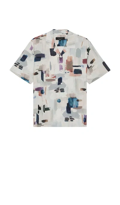 Rag & Bone Avery Abstract Print Camp Shirt In White