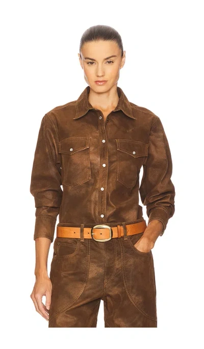 Isabel Marant Étoile Karima Faux Leather Overshirt In Brown