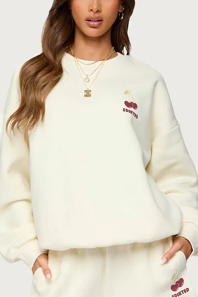 Edikted Cherry Babe Oversize Sweatshirt In White