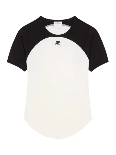 Courrèges Circle Contras T-shirt Woman Black And White In White