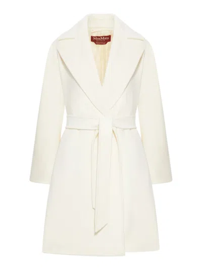 Max Mara Belted Wool Coat In White