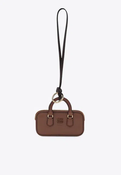 Miu Miu Trick Arcadie Bag-shaped Key-ring In Brown