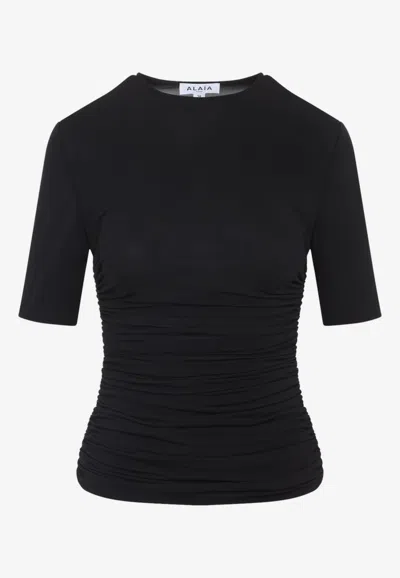 Alaïa Alaia Pleats T-shirt In Black