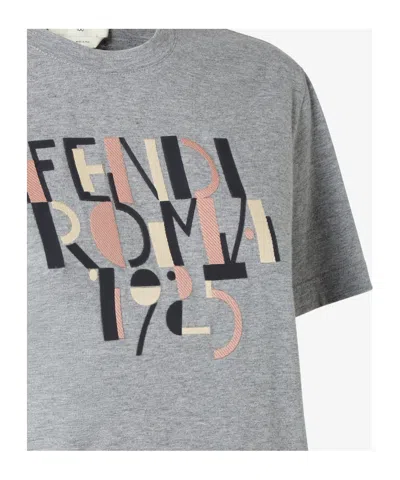 Fendi Grey Melange Cotton T-shirt In Gray