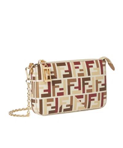 Fendi Pouch With Chain In Multicolor Ff Fabric In Multi