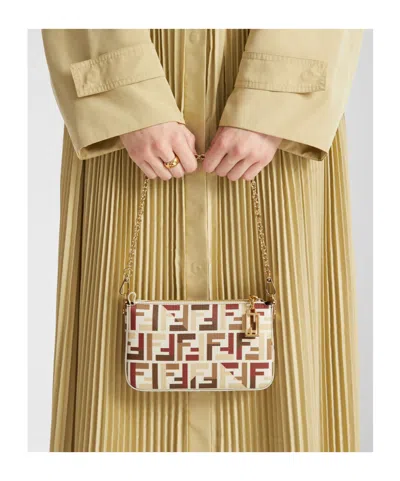 Fendi Pouch With Chain In Multicolor Ff Fabric In Multi
