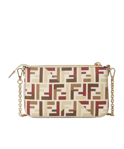 Fendi Pouch With Chain In Multicolor Ff Fabric In Multi