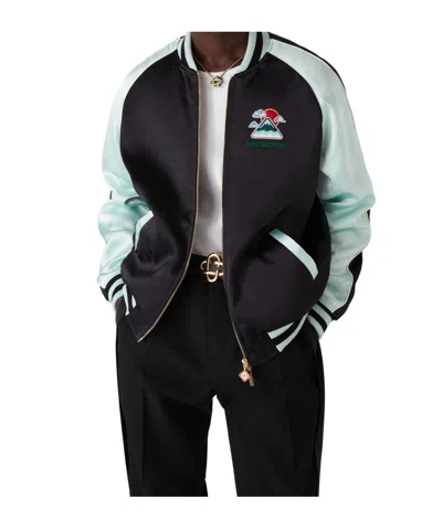 Casablanca Denim Bomber Jacket With Embroidered Logo In Black