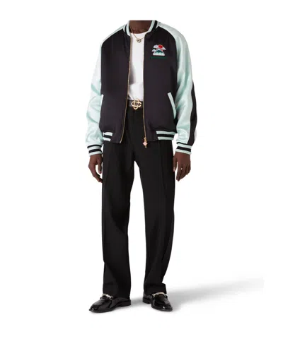 Casablanca Denim Bomber Jacket With Embroidered Logo In Black