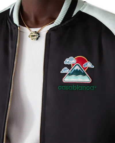 Casablanca Denim Bomber Jacket With Embroidered Logo In Black