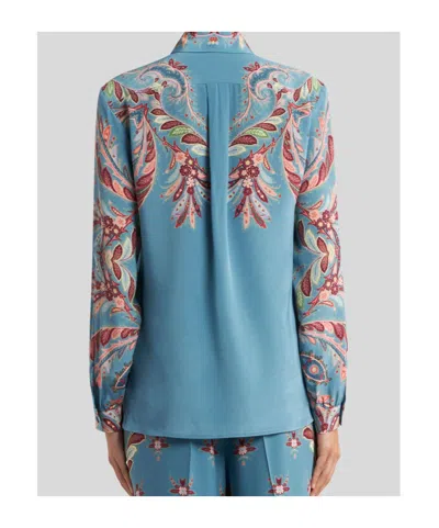 Etro Paisley Print Silk Shirt In Blue