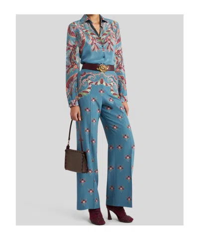 Etro Paisley Print Silk Shirt In Blue