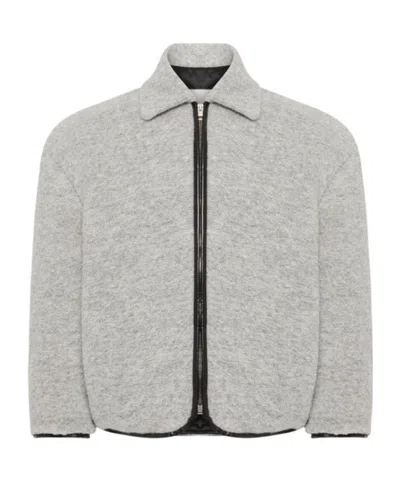 Jw Anderson Mens Light Grey Melange Contrast-trim Relaxed-fit Knitted Wool-blend Jacket In Gray