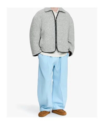 Jw Anderson Mens Light Grey Melange Contrast-trim Relaxed-fit Knitted Wool-blend Jacket In Gray