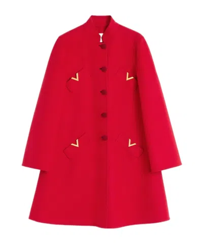 Valentino Wool And Cashmere Coat In Red