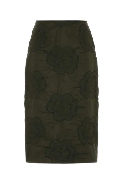 Cecilie Bahnsen Allegra Skirt With Floral Pattern And Ruched Detail In Green