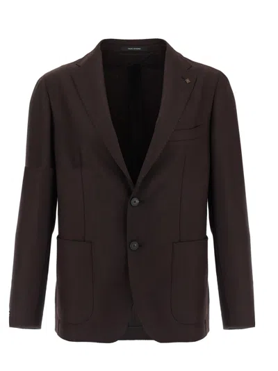 Tagliatore Square Pattern Blazer With Lapel And Pockets In Burgundy