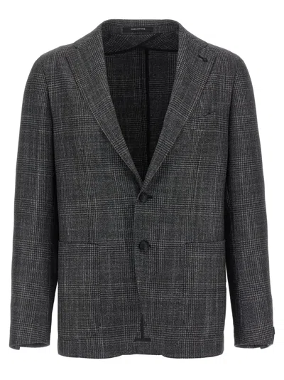 Tagliatore Blazer Check Pattern Front Pockets In Gray