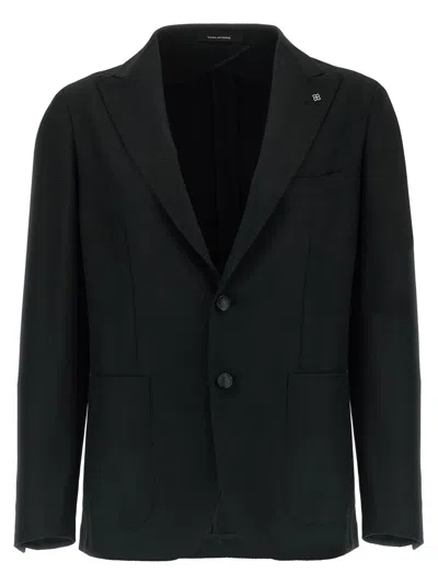 Tagliatore Square Pattern Blazer With Front Pockets In Black