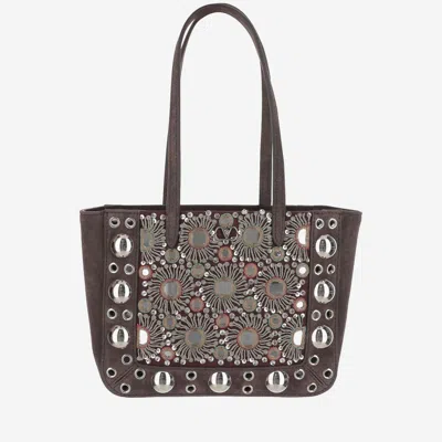 Valentino Mini Tote Bag With Rivets And Mirrors In Brown