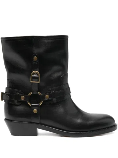 Isabel Marant 40mm Buckle-strap Leather Biker Boots In Multi