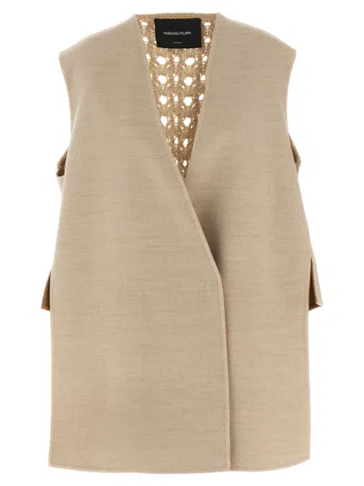 Fabiana Filippi Knit Wool Vest Crochet Back Detail In Sand