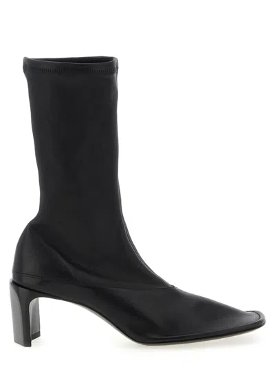 Jil Sander Square Toe Ankle Boots With Block Heel In Black