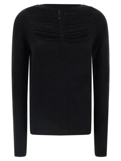 Rick Owens Black Sweater With Distressed Effect And Cut-out Details On The Front In Alpaca Blend Woman In Black
