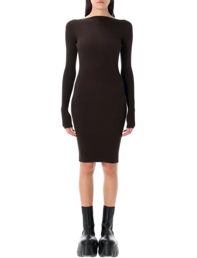 Rick Owens Ribbed Texture Knee-length Dress With Open Back In Brown