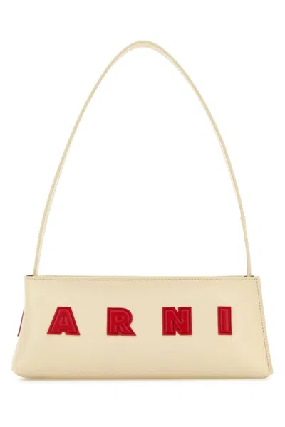 Marni Borsa A Spalla Museo Baguette In Pelle Crema In Neutral