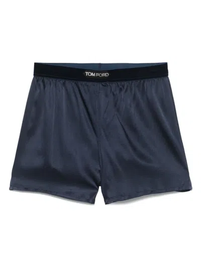 Tom Ford Shorts In Stretch Silk Satin In Blue
