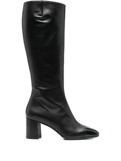 Carel Paris Knee-high Block Heel Leather Boots In Black