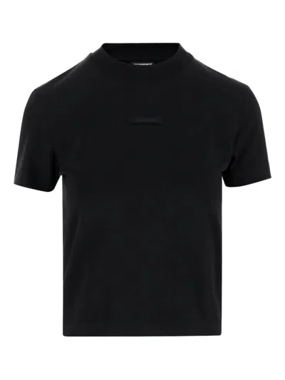 Jacquemus Cotton Stretch Crewneck Logo T-shirt In Black