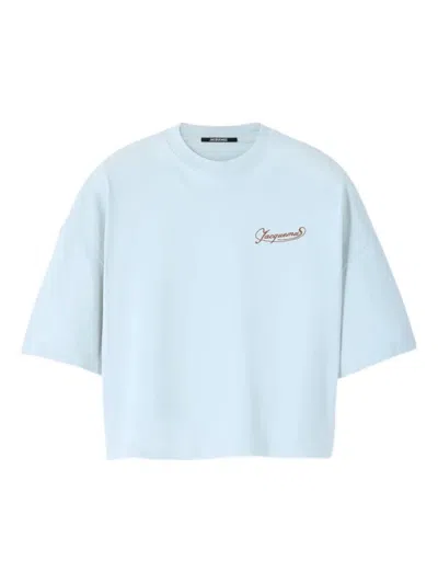 Jacquemus Le T-shirt Corto Logo-embroidered Cotton T-shirt In Blue