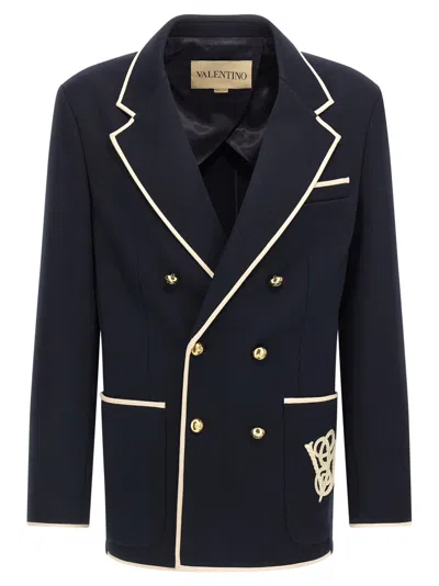 Valentino Double-breasted Blazer Gold Buttons In Black