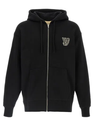 Valentino Logoed Cotton Hoodie Kangaroo Pockets In Black