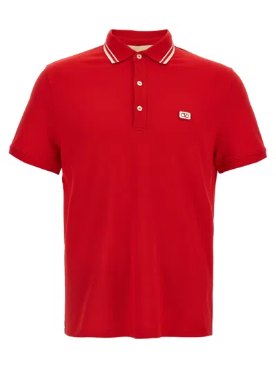 Valentino Vlogo Patch Cotton Piqué Polo Shirt In Red