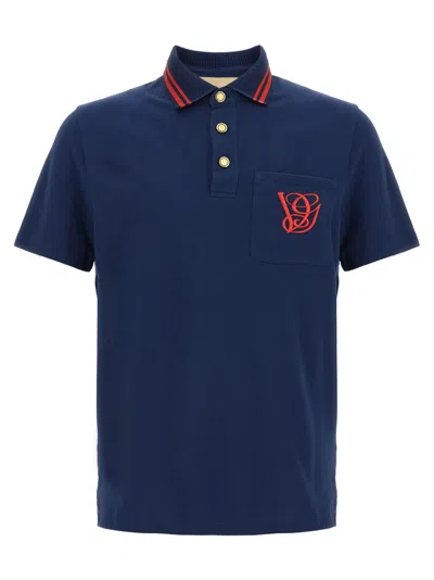 Valentino Cotton Piquet Polo With Vg Embroidery In Blue