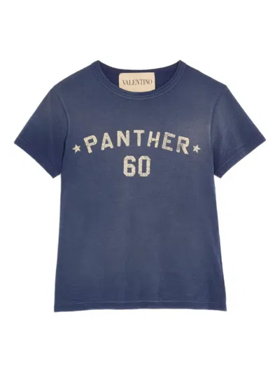 Valentino Panther Graphic Print Crew Neck T-shirt In Blue
