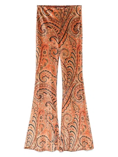 Etro Paisley-print Flared Viscose Trousers In Orange