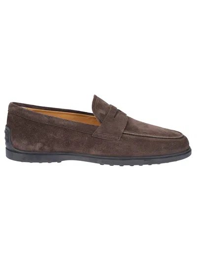 Tod's Tods Mens Dark Brown Gomma Suede Penny Loafers