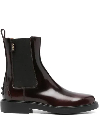 Tod's Smooth Leather Chelsea Boots In Red